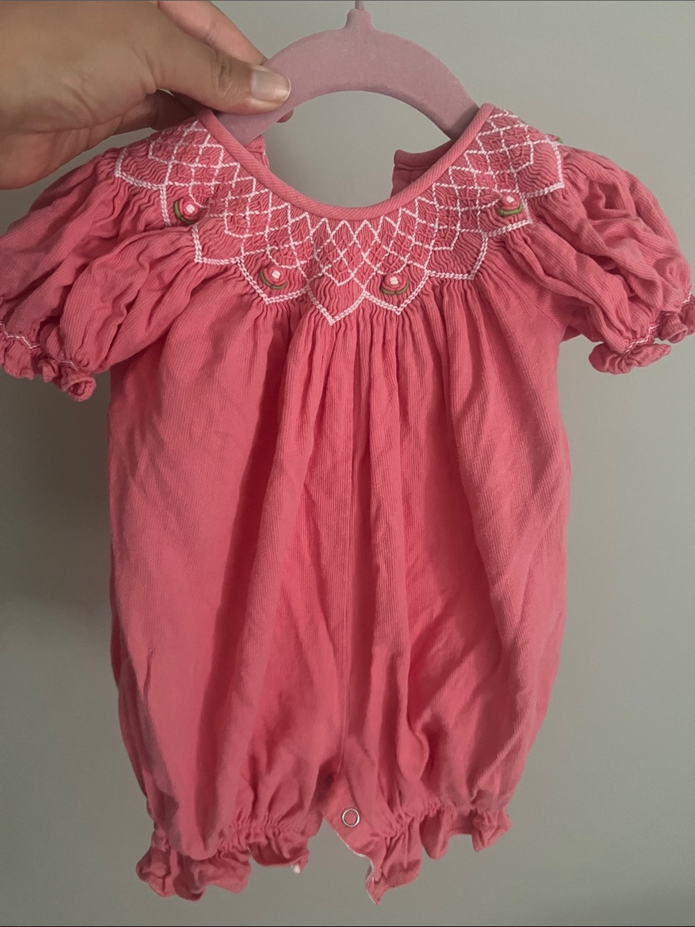 Remember Nguyen Pink Smocked Baby One-Piece Romper